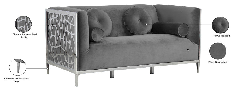 Opal Velvet Upholstered Loveseat, Gray