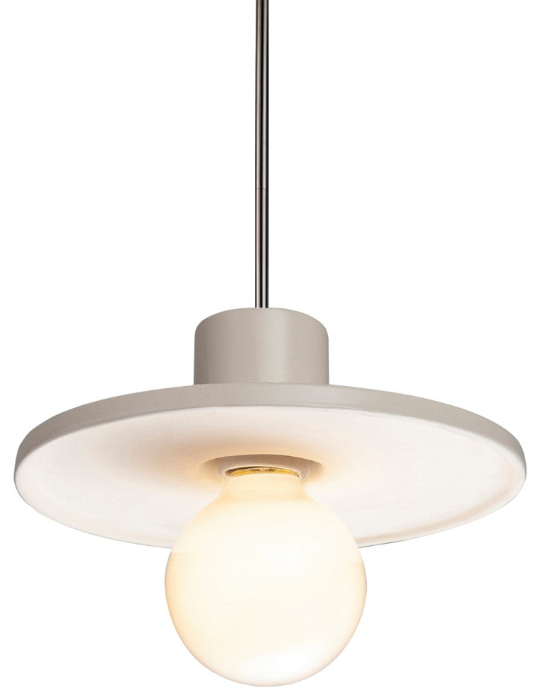 Radiance Saucer Pendant, Matte White, Brushed Nickel, Rigid Stem