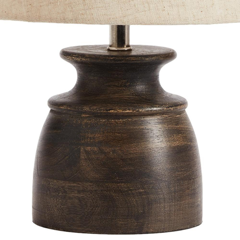 Small Washed Black Wood Vintage Style Table Lamp Round Turned Antique Look Mini