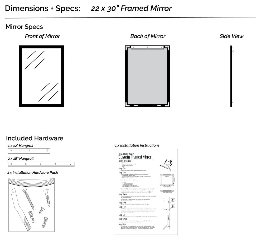 Ellis Framed Wall Mirror, White, 22"x30"