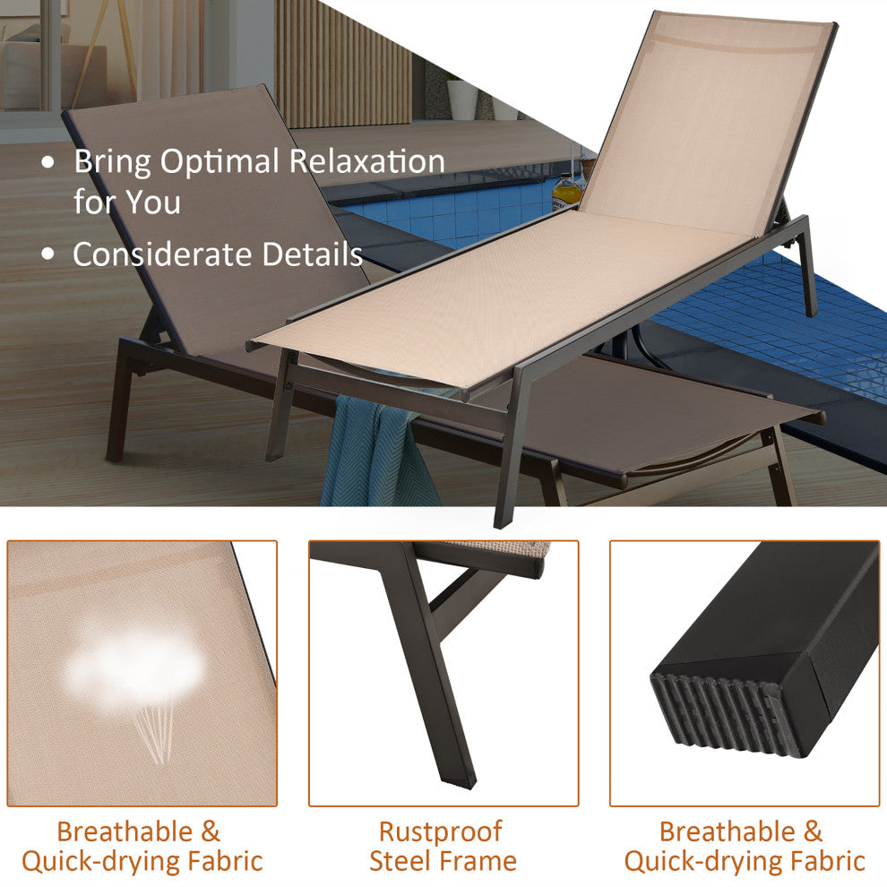 Costway Patio Lounge Chair Chaise Recliner Back Adjustable Garden Deck Brown