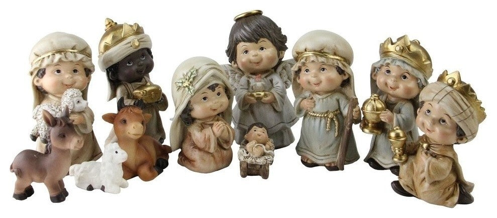 11-Piece Christmas Nativity Figure Set With Gold Colored Accents