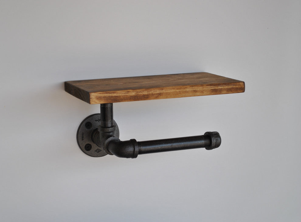 Blacksmith II - Plumbing Pipe Toilet Paper Holder with Rustic Shelf