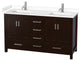 60" Double Bathroom Vanity, Espresso, White Cultured Marble Countertop, Sinks