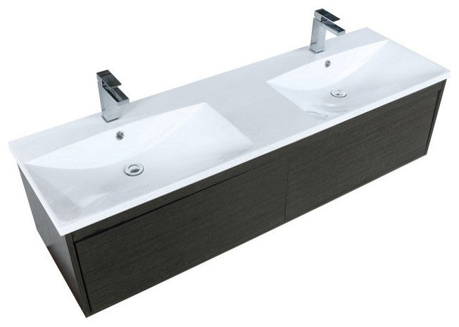 Sant Contemporary 60" Iron Charcoal Double Bathroom Vanity, Labaro Rose Gold Fau