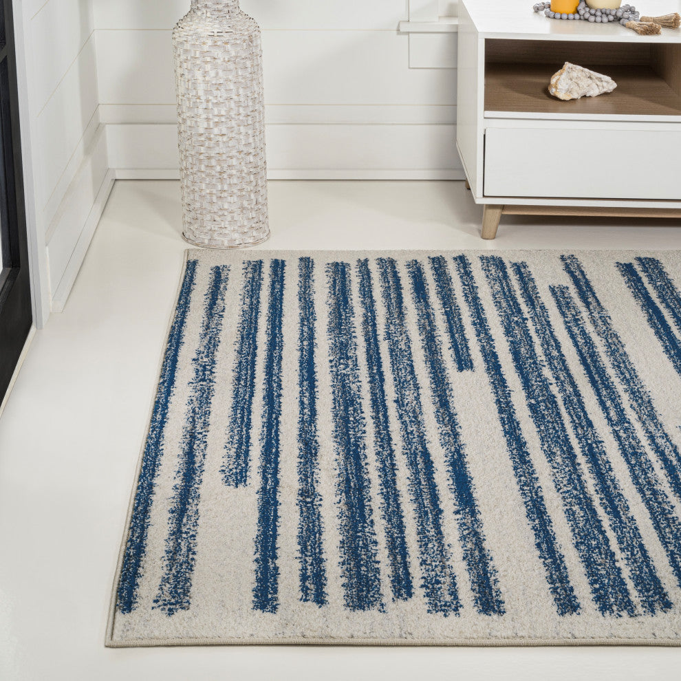 Khalil Modern Berber Stripe Cream/Navy 3 ft. x 5 ft. Area Rug