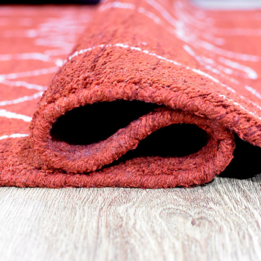 HAND KNOTTED LOOM SILK ECO-FRIENDLY RUG-5'x8',Rectangle,Red White,Contempor