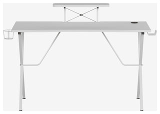 Gaming Desk with Cup Holder, Headphone Hook, and Monitor/Smartphone Stand, White