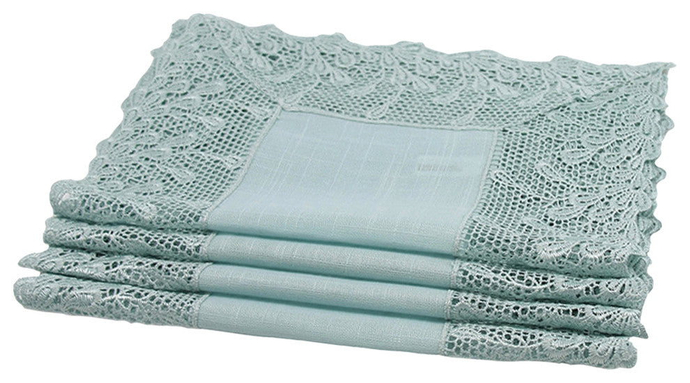 Garden Trellece Lace Trim Placemats, 14"x20, Blue, Set of 4