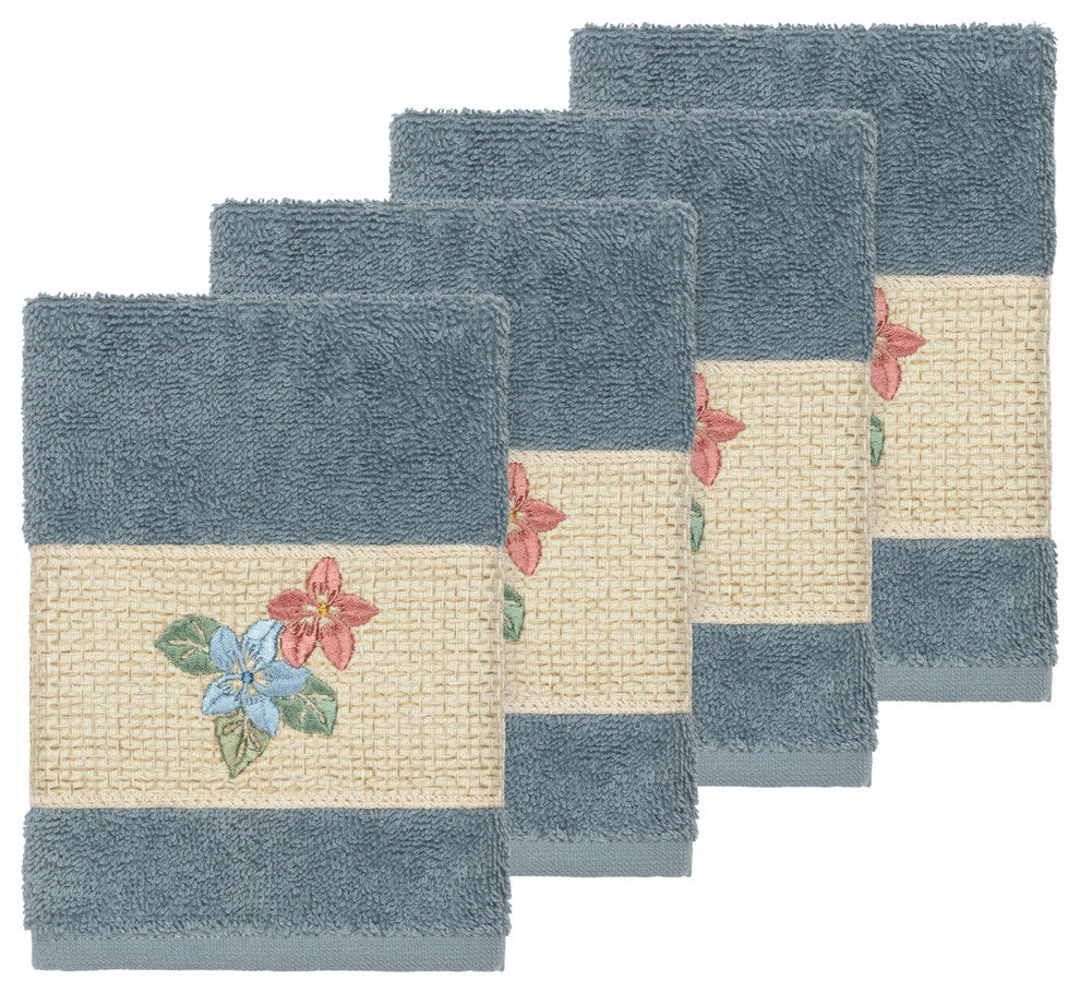 Caroline 4 Piece Embellished Washcloth Set