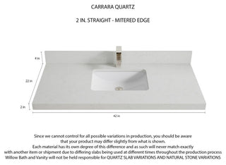 Malibu 42 Single Sink Bath Vanity in White  2" Carrara Quartz