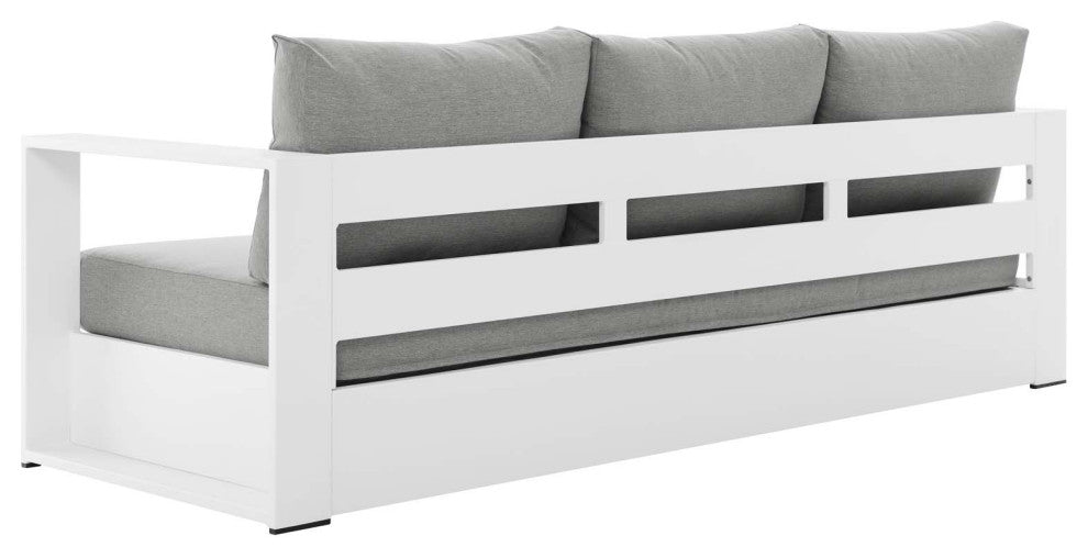Sectional Sofa Table Set, White Gray, Aluminum, Modern, Outdoor Patio
