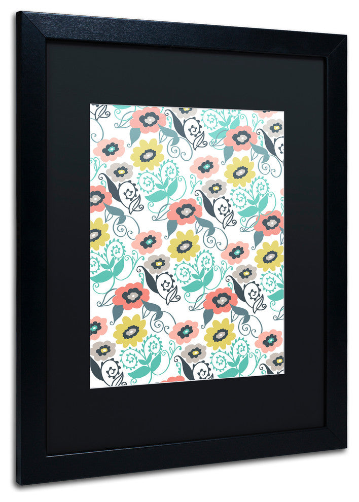 Elizabeth Caldwell 'Suzani Floral' Art, Black Frame, Black Mat, 16x20