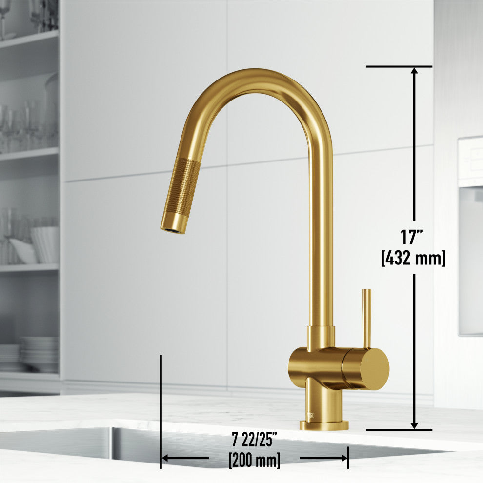 VIGO Gramercy 17" H Single Handle Pull-Down Sprayer Kitchen Faucet, Matte Brushed Gold, Touchless, Without Extras