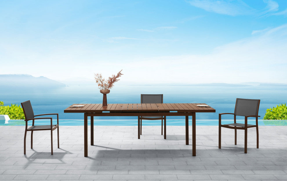 HIGOLD Carlo 8+1 Pieces Extendable Aluminum Outdoor Dining Set, Wood Color