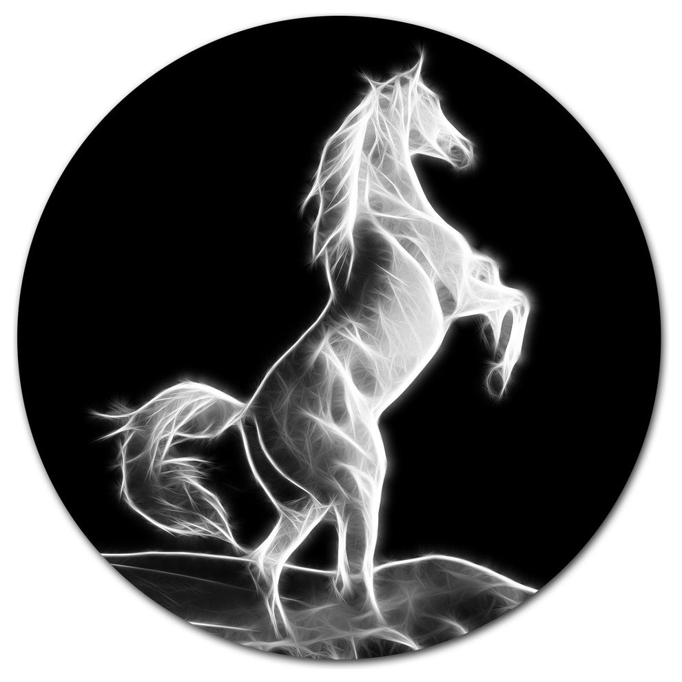 White Horse Sculpture, Animal Disc Metal Wall Art, 23"