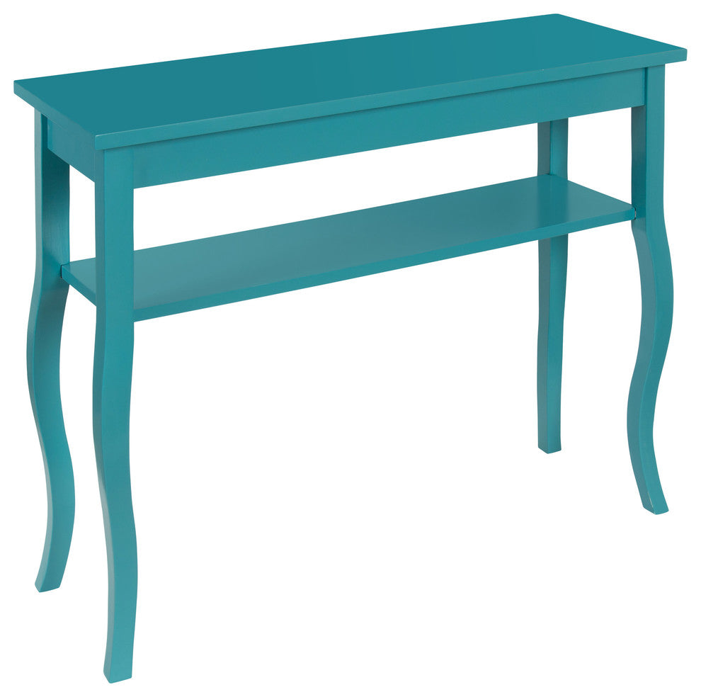 Kate and Laurel Lillian Wood Console Table, Curved Legs and Shelf, Teal