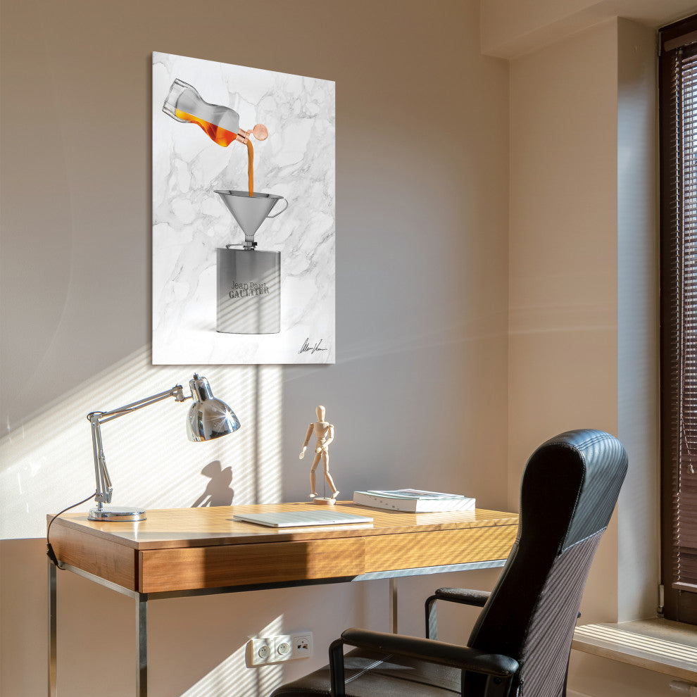 "Gaultier Liquid Gold" Frameless Floating Tempered Glass Panel Graphic Wall Art