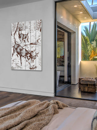 "Deer" Painting Print on White Wood