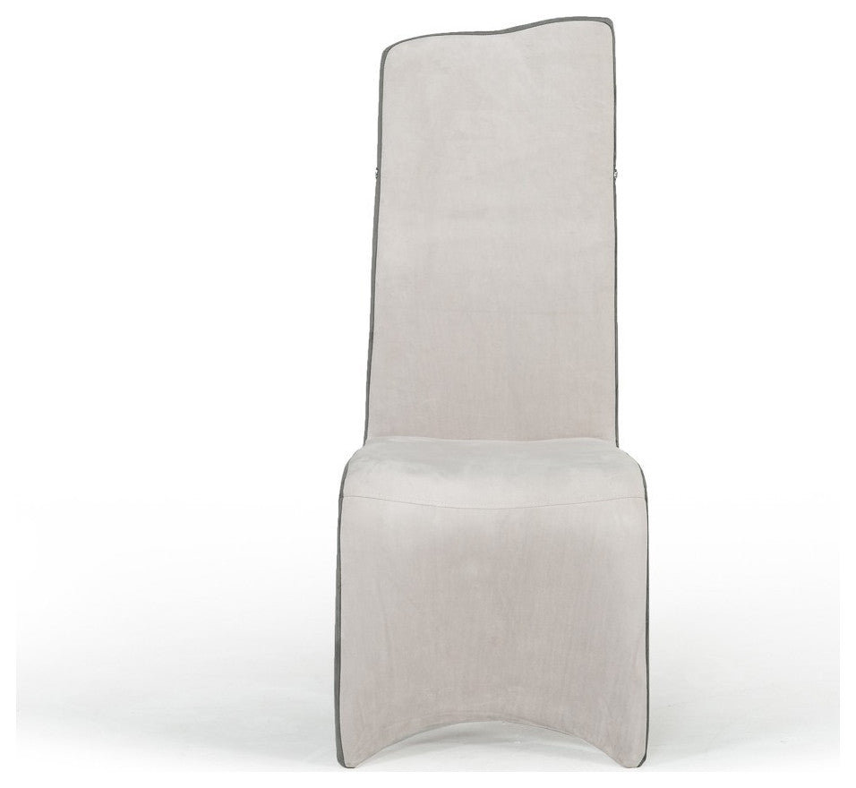 Set of 2 Tall Back Modern Beige and Grey Dining Chairs