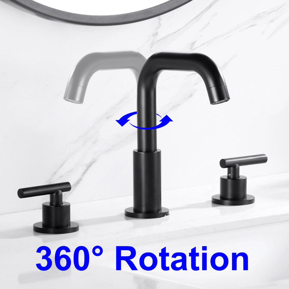8 in. Widespread 2-Handle High Arc Bathroom Faucet with Brass Dics Valve, Black