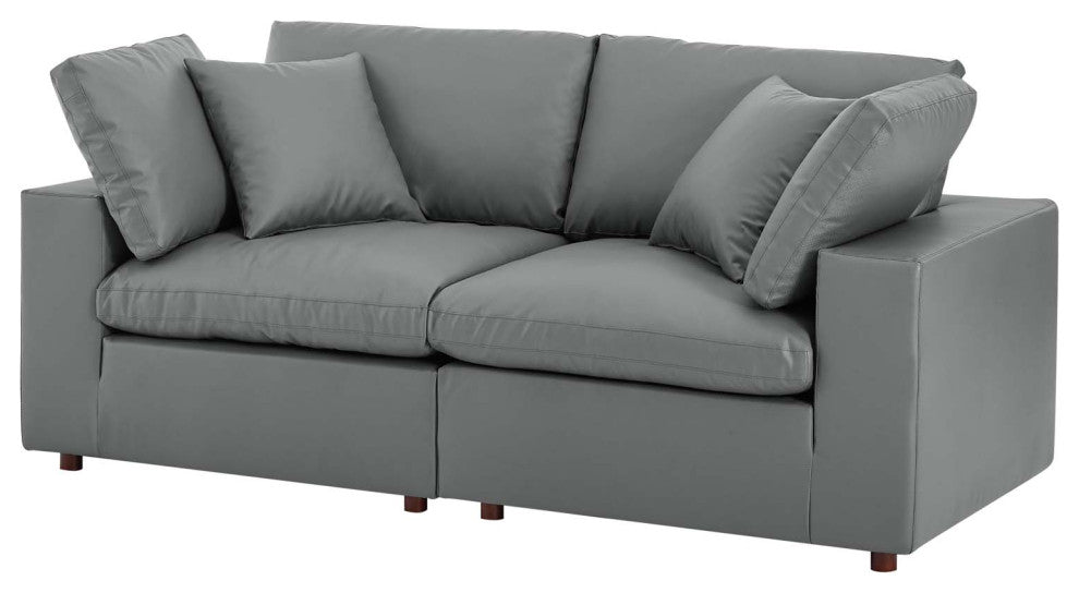 Loveseat Sofa, Faux Vegan Leather, Gray, Modern, Living Lounge Hospitality
