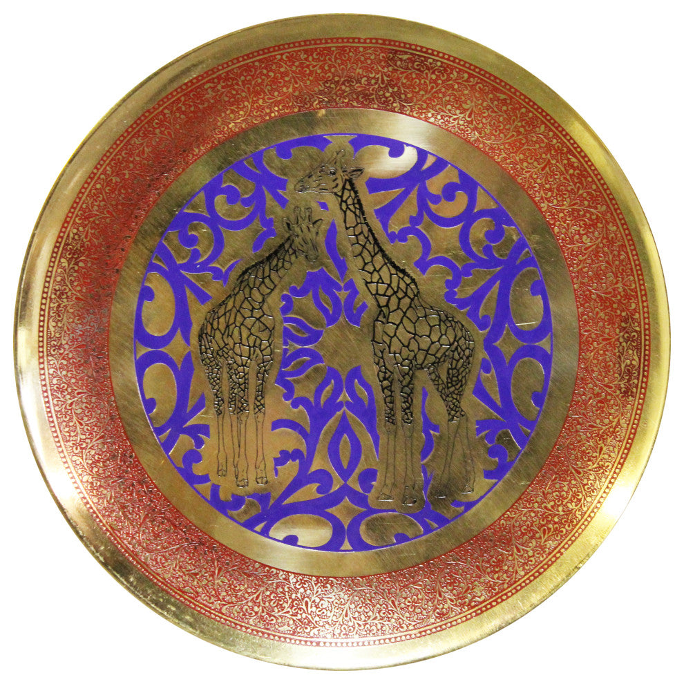 Natural Geo Tall Giraffes Decorative Brass Accent Plate