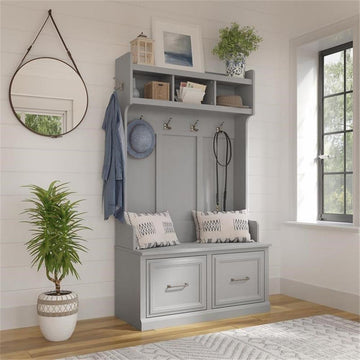 Woodland 40W Hall Tree & Shoe Bench w/ Doors in Cape Cod Gray - Engineered Wood