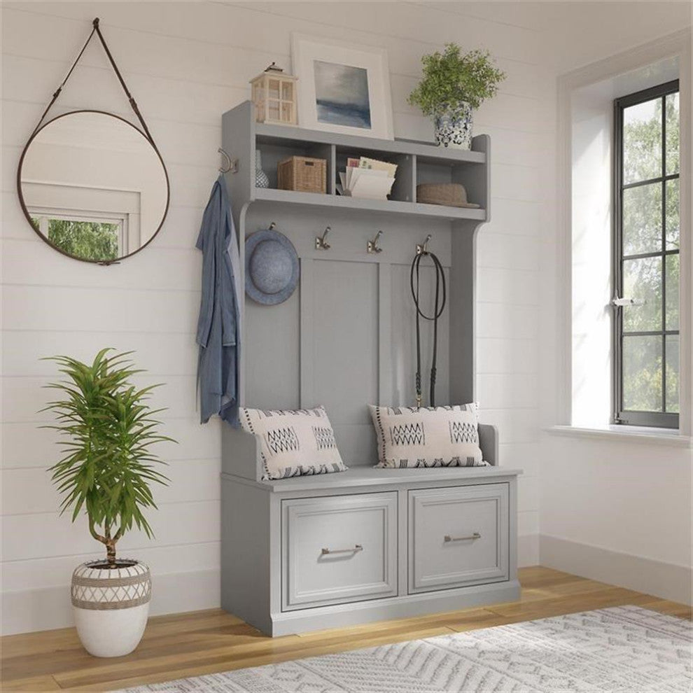 Woodland 40W Hall Tree & Shoe Bench w/ Doors in Cape Cod Gray - Engineered Wood