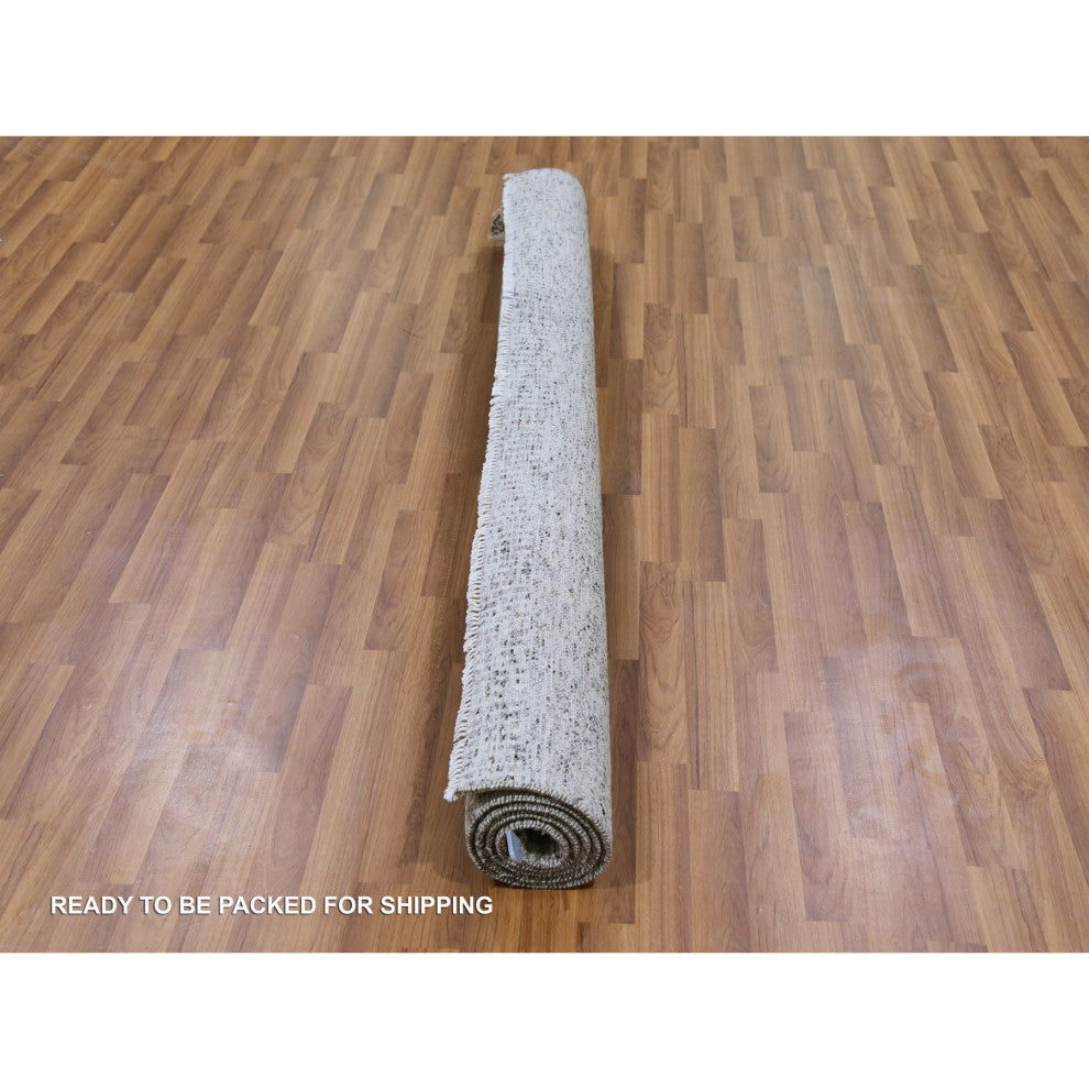 Cloud Gray Natural Undyed Wool Grass Design Hand Knotted Square Rug, 6'x6'