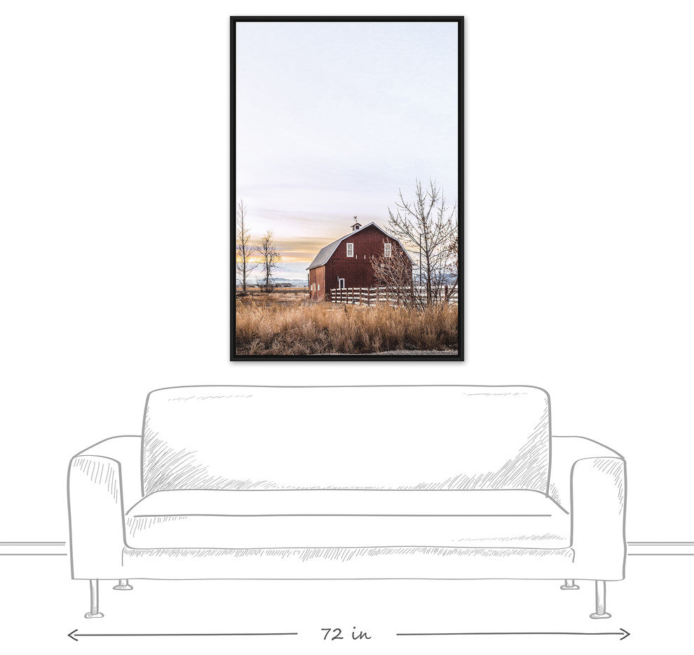 Rustic Barn Sunrise 32x48 Black Floating Framed Canvas