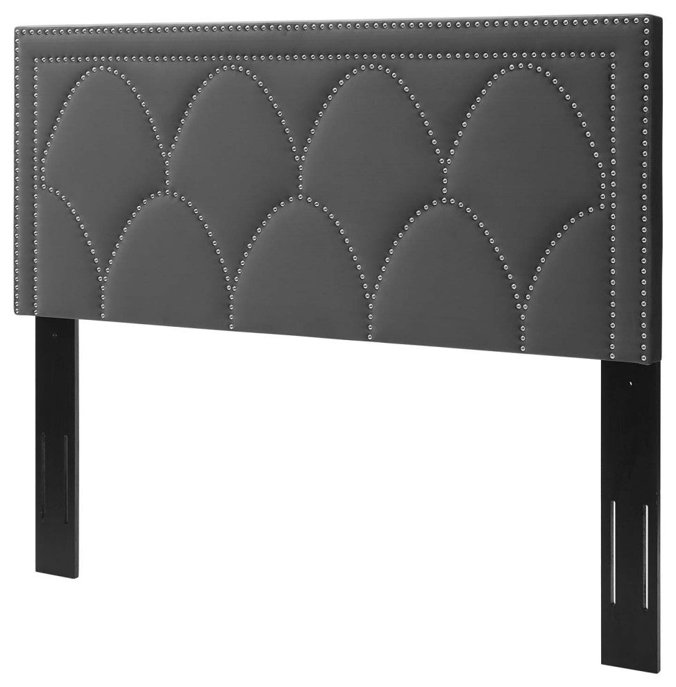 Headboard, Nailhead, Twin Size, Charcoal Gray, Velvet, Modern, Guest Suite
