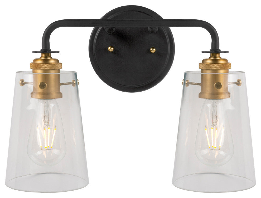 2-Light Bath Bar, Black and Soft Gold