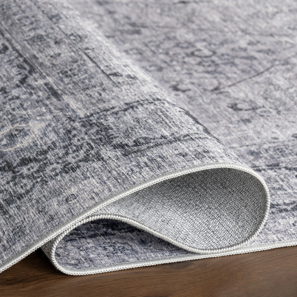 Bayberry Spill Proof Vintage Machine Washable Area Rug, Light Grey 9'x12'