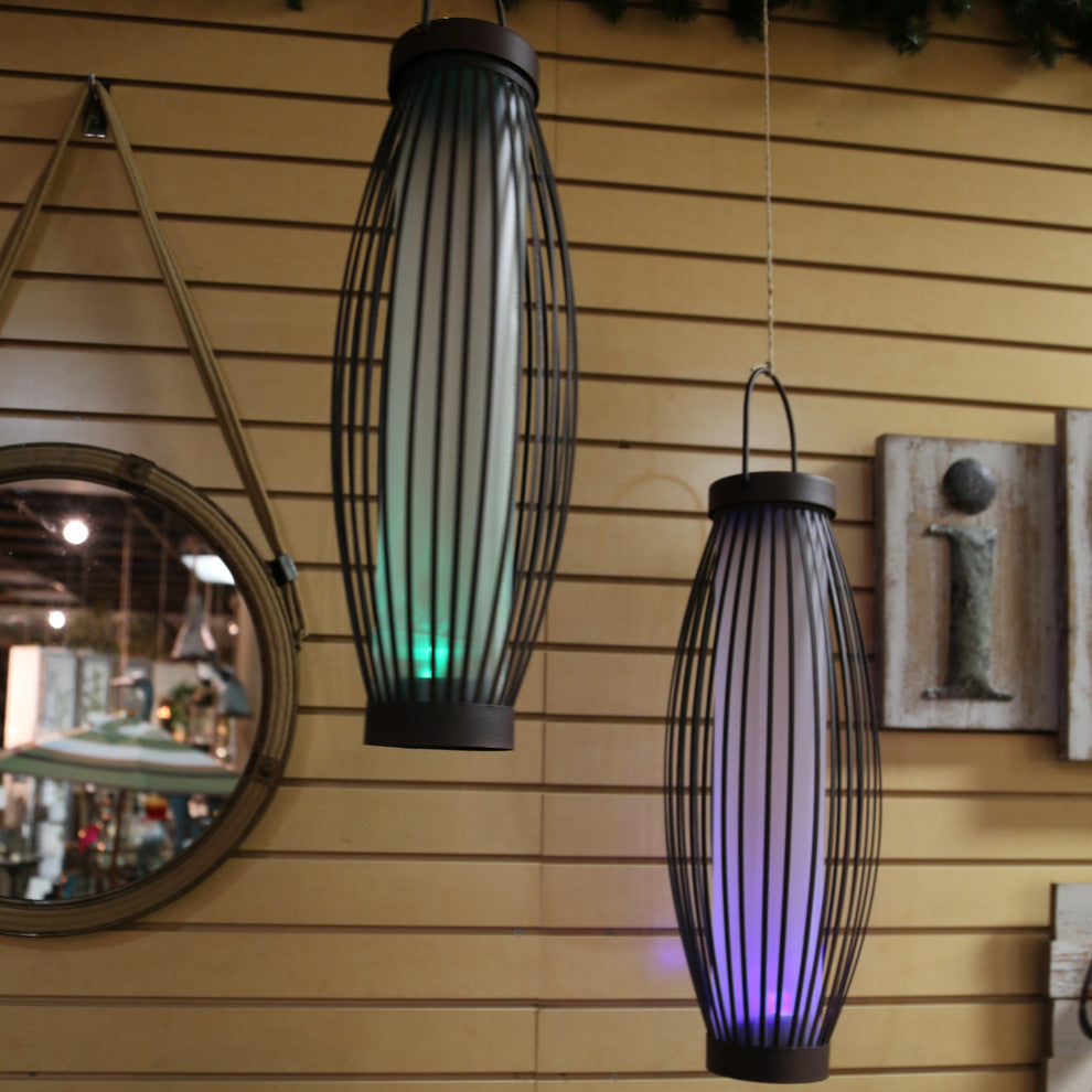 21-Inch High Solar-Powered Metal Barrel Lights with Handles, Set of 2