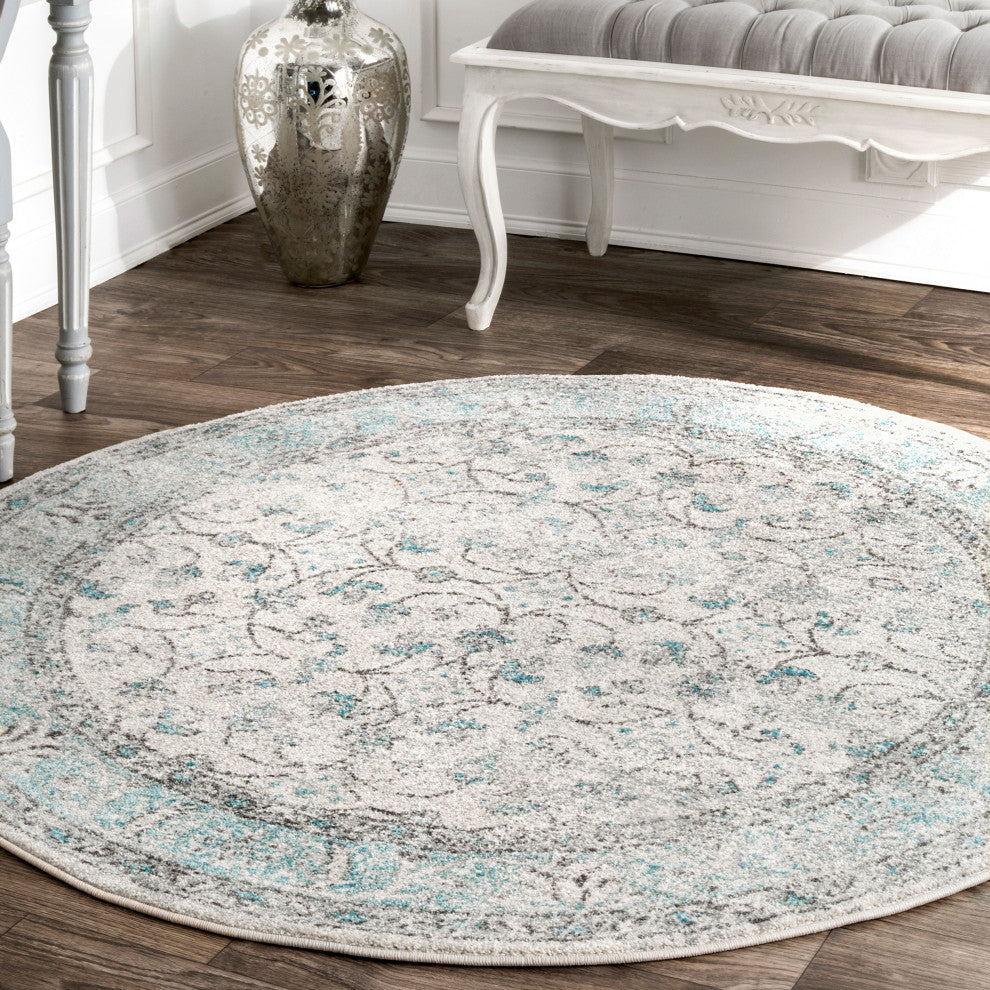 Nuloom Mist Floral Vintage Rug, Aqua 8'