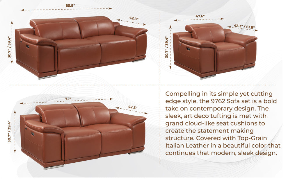 Veneto Italian Leather Power Reclining Chair, Camel
