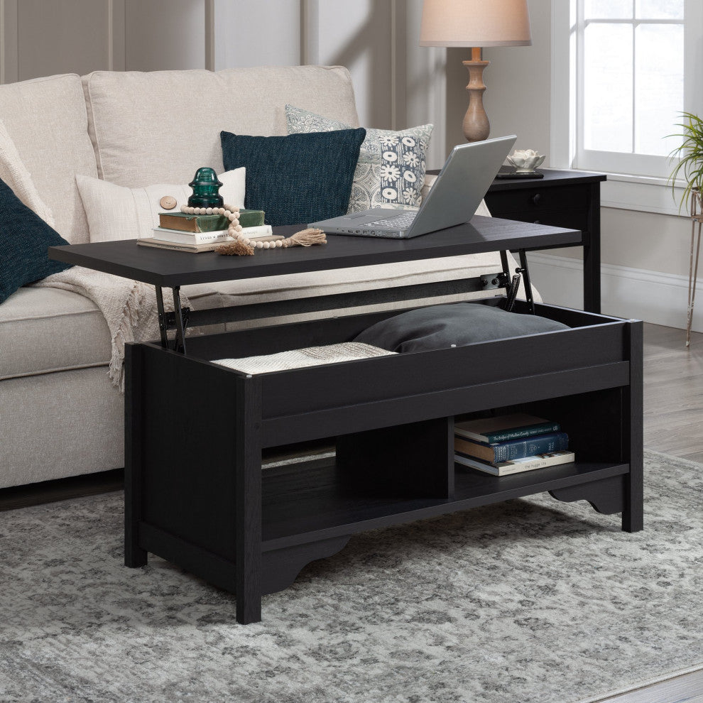 Transitional Coffee Table, Lift Up Top & Large Hidden Storage Space, Raven Oak
