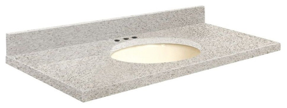 Quartz 25"x19" Vanity Top, Biscuit Bowl, Portage Pass, 8" Centerset