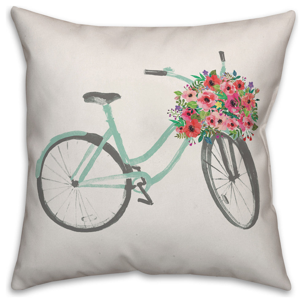 Flower Delivery Bike 18x18 Throw Pillow