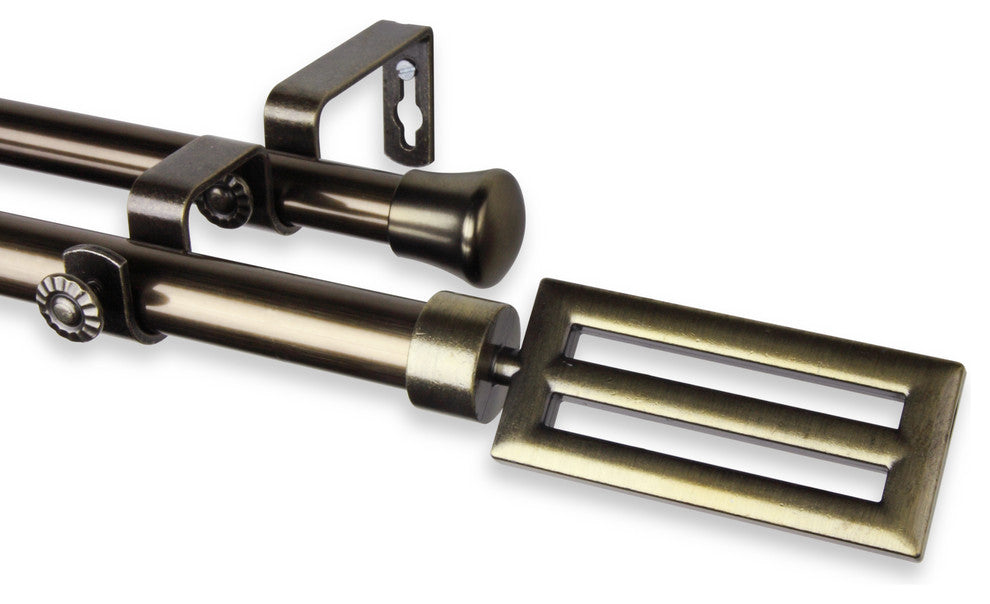 Mabel 13/16" Double Corner Window Curtain Rod, Antique Brass, 28-48"