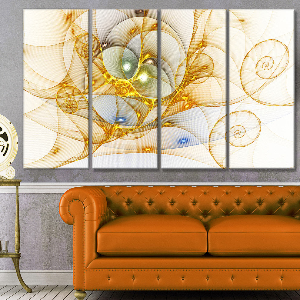 Golden Colored Curly Spiral, Abstract Wall Art Canvas, 48"x28", 4 Panels