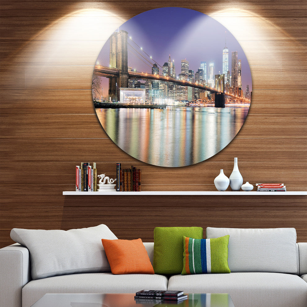 New York City With Freedom Tower, Cityscape Disc Metal Wall Art, 11"