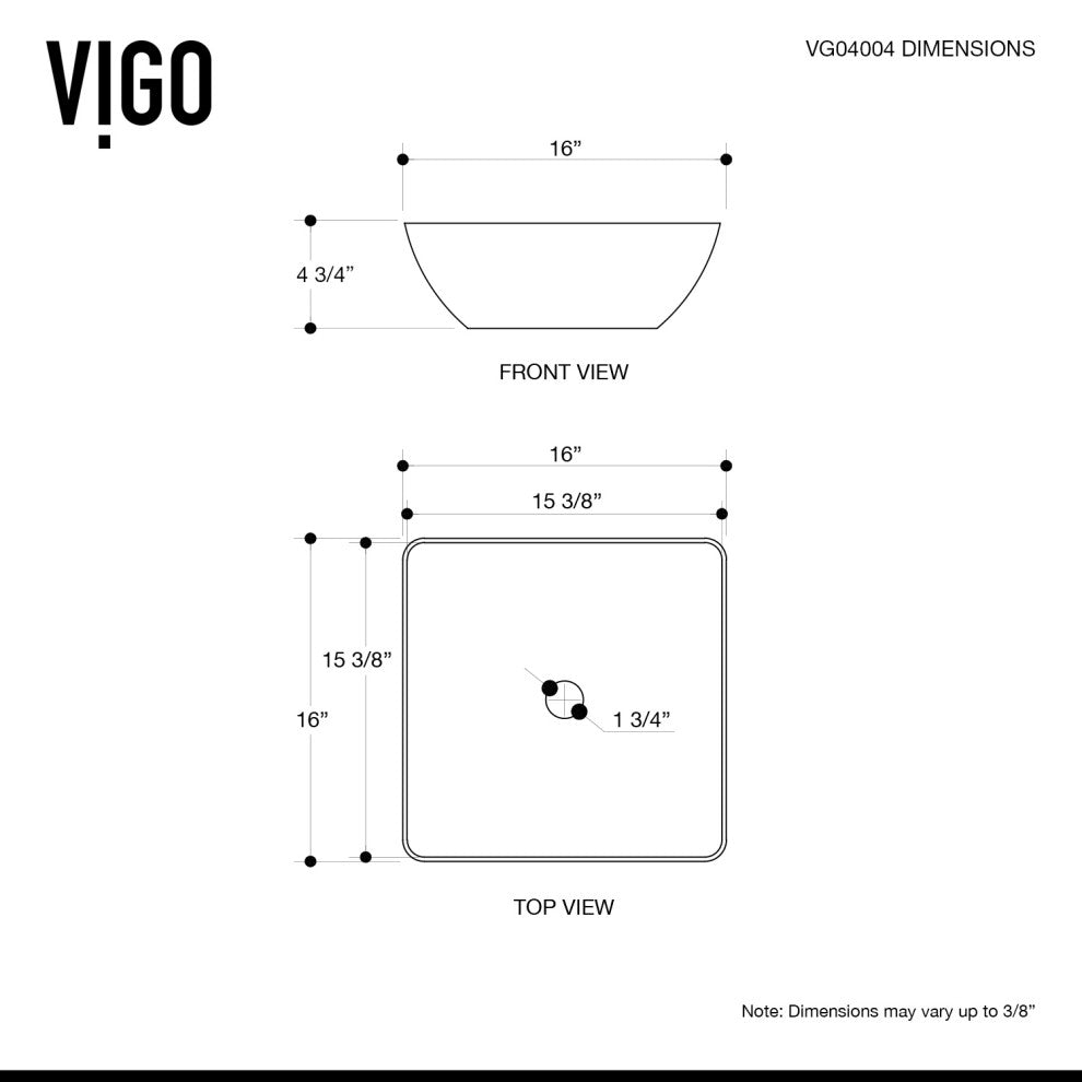 VIGO Hibiscus 16"L x 16"W x 5"H Matte Stone Square Bathroom Vessel Sink