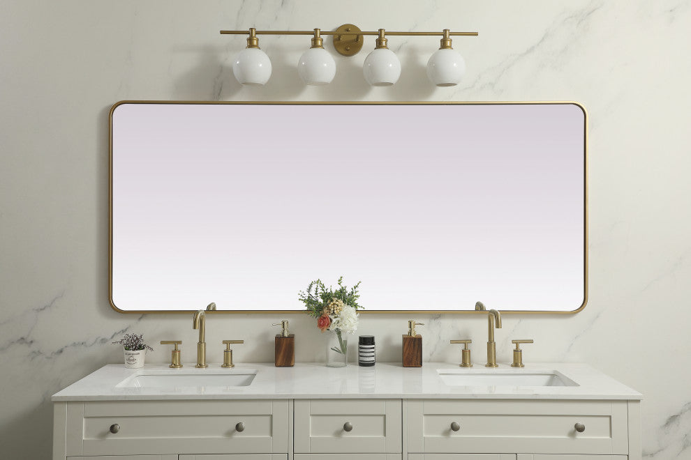 Soft Corner Metal Rectangle Mirror 32X72 Inch, Brass
