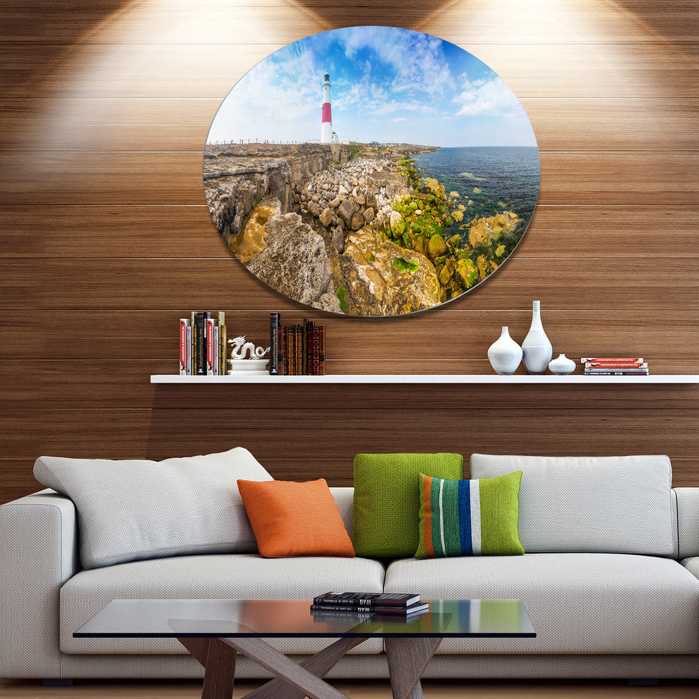 Portland Bill Lighthouse, Landscape Round Metal Wall Art, 23"