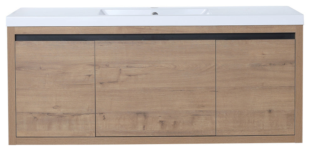 Bathroom Vanity With White Resin Top and Basin, Imitative Oak, 48x18