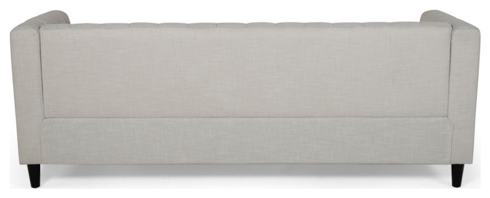 Violet Channel Stitched Fabric 3 Seat Sofa, Beige and Dark Brown