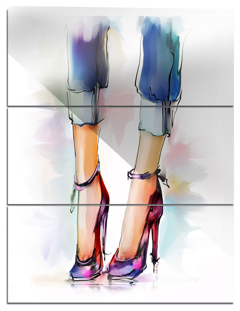 "Female Legs and Shoes" Digital Glossy Metal Wall Art, 3 Panels, 28"x36"