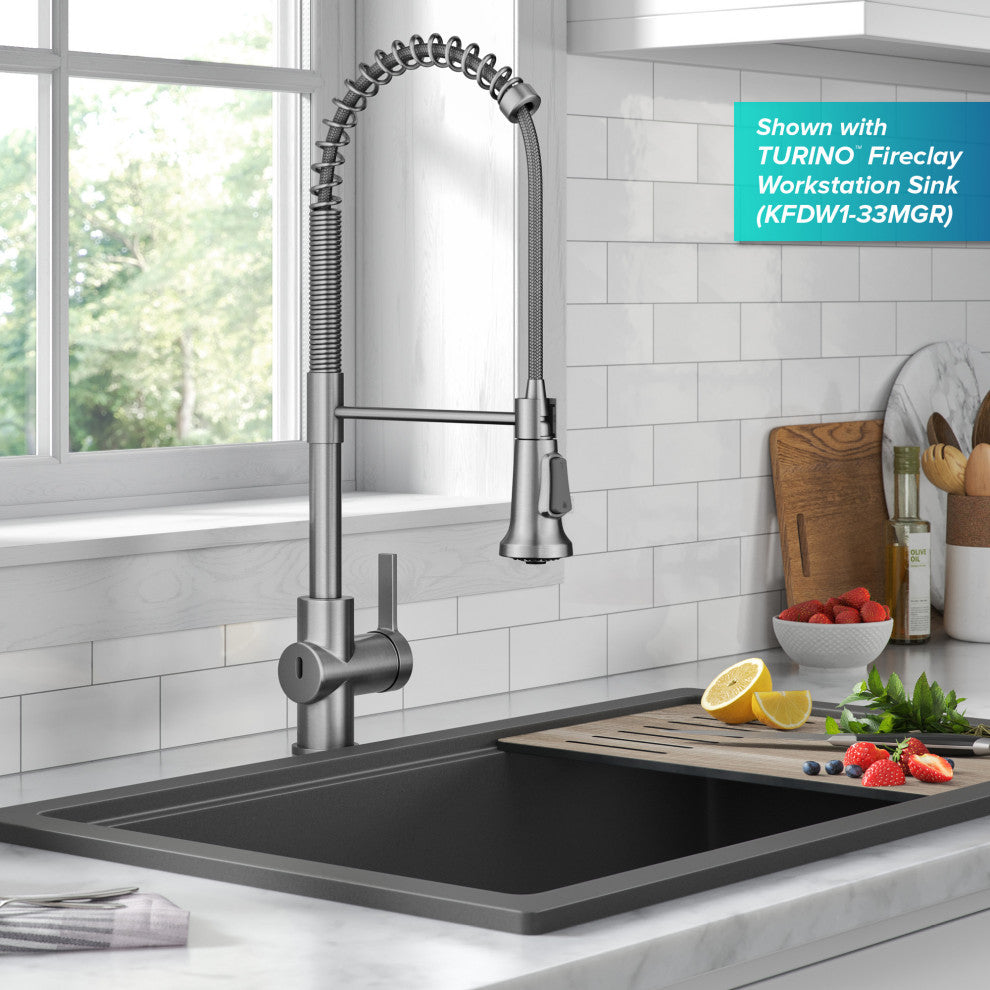 Britt Commercial Style 3-Function Pull-Down 1-Handle 1-Hole Kitchen Faucet, Spot Free Stainless Steel (Touchless Ksf-1691sfs)